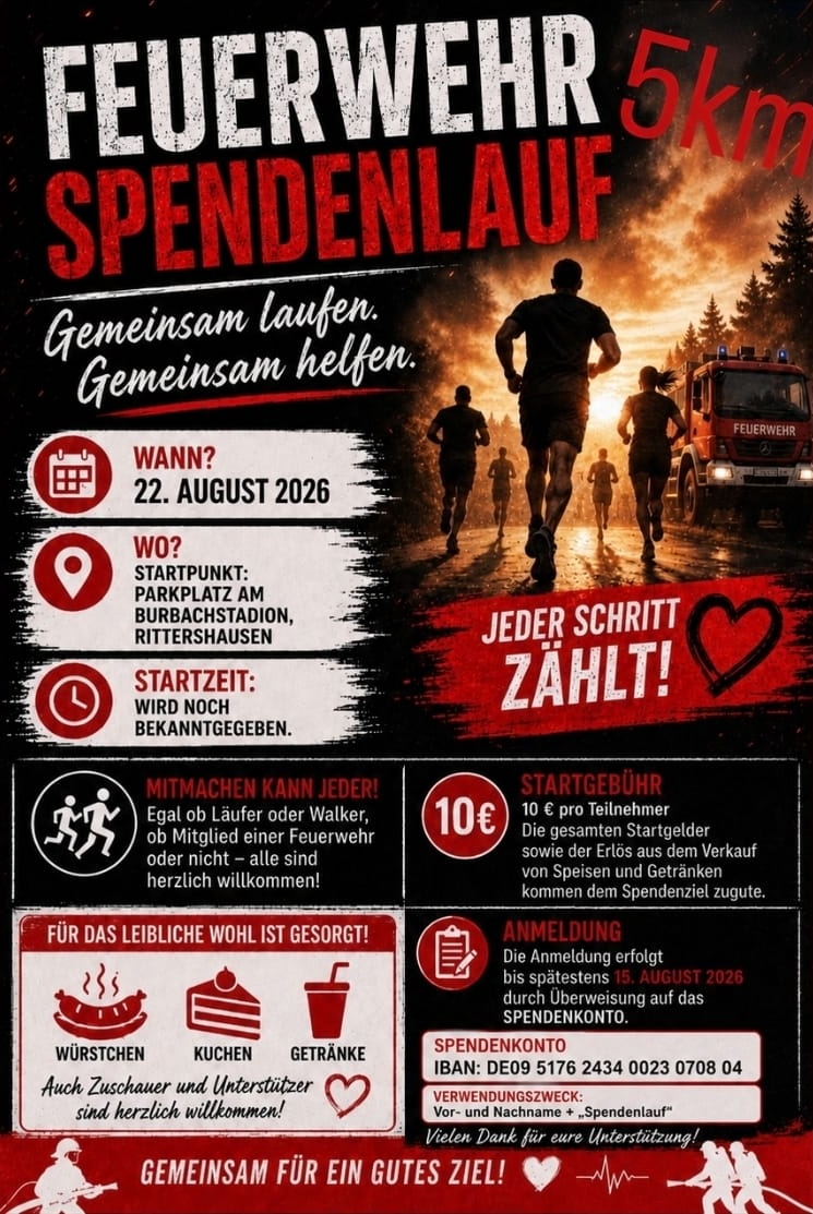 Feuerwehr 5 km Spendenlauf am 22. August 2026 in Ewersbach