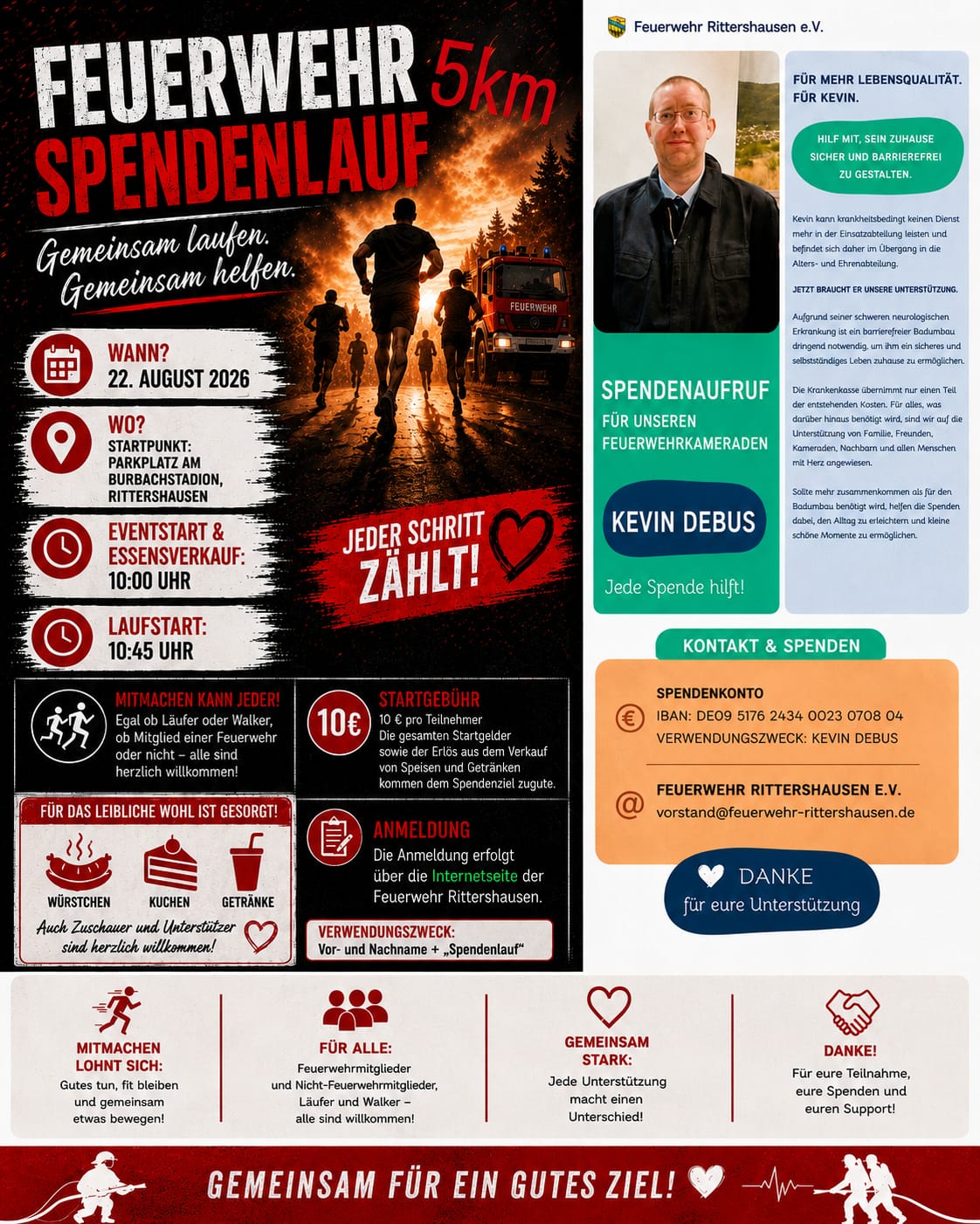 Feuerwehr 5 km Spendenlauf und Spendenaufruf f&uuml;r Kevin Debus